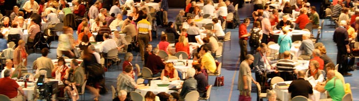 Members of General Synod 2010 move into Galley Group seating before Saturday morning's plenary session. Photo by Trina Gallop/General Synod Communications.